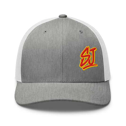 Monogram Logo Trucker Hat, Light Gray/White