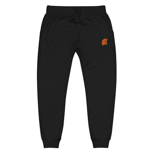 Embroidered Monogram Fleece Joggers, Black
