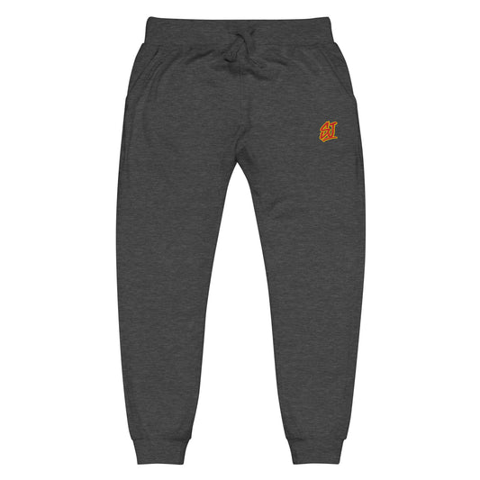 Embroidered Monogram Fleece Joggers, Charcoal