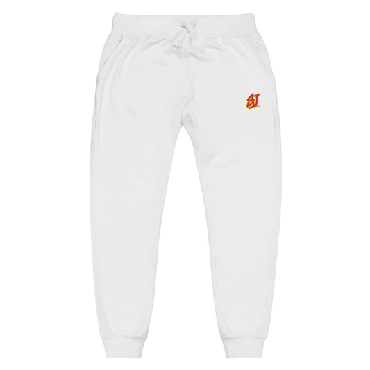 Embroidered Monogram Fleece Joggers, White